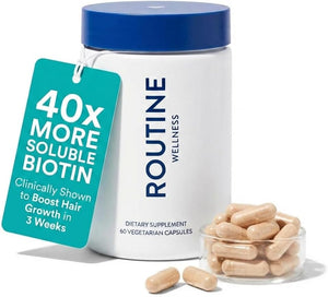 Routine Wellness Hair Growth Supplement – CLINICALLY Tested Thicker, Fuller-Looking Hair Support with Biotin & Key Nutrients, Vegetarian & Gluten-Free Vitamins - 1 Bottle, 30 Day Supply