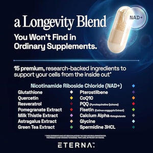 Eternity NAD+ Supplement + Resveratrol - 1050 mg - 15 Advanced Ingredients to Support Energy & Healthy Aging, Healthy Skin, Immune, Green Tea, Quercetin, CoQ10, Milk Thistle - 1 Month Supply