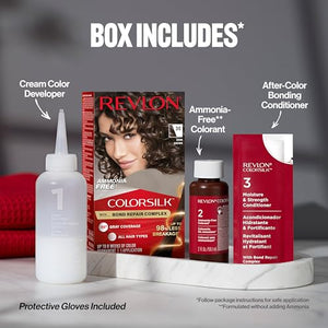 Revlon ColorSilk with Bond Repair Complex, Black Permanent Hair Color, 100% Gray Coverage, Ammonia Free Hair Dye, Vegan Keratin, 10 Black (Pack of 3)