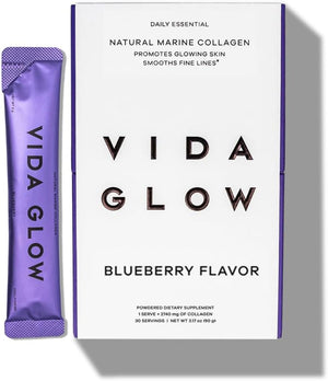 Vida Glow Marine Collagen Powder - Anti Aging Supplement with Collagen Peptides, Promotes Glowing Skin, Strong Nails, Healthy Hair | 30 Servings, Mango Flavor
