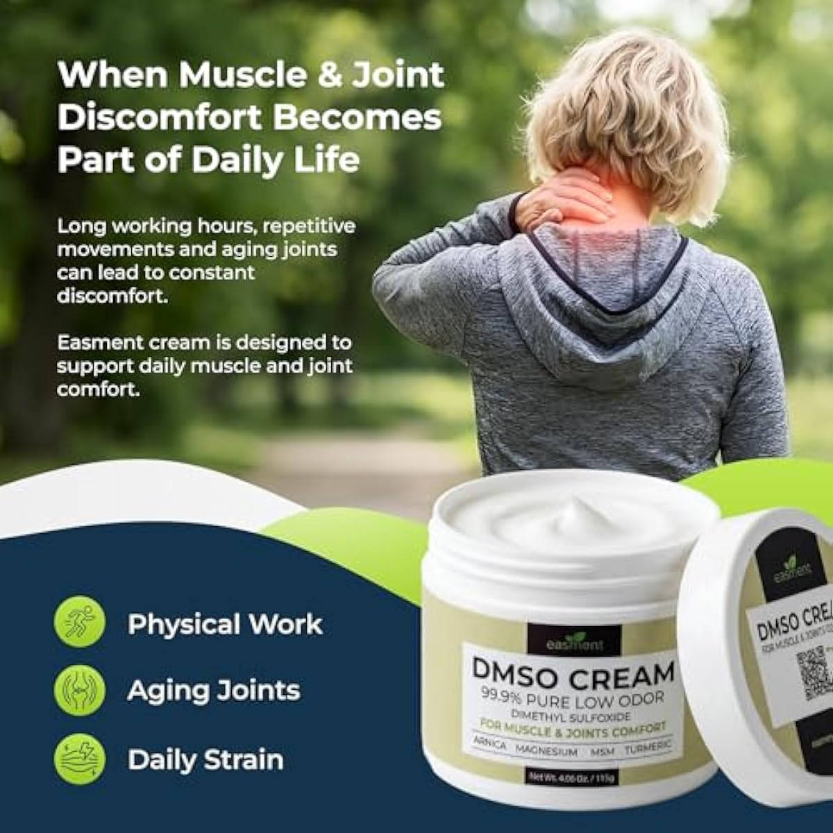 DMSO Cream 99.9% Pure Pharmaceutical Grade for Topical Muscle & Joint Comfort with MSM, Arnica & Magnesium - Support for Knees, Back, Shoulders and Workout Muscle Recovery