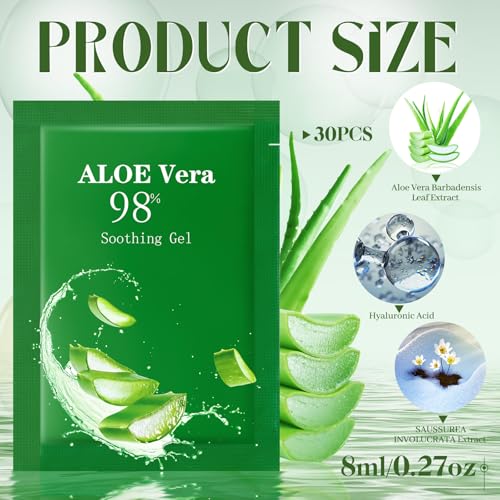 30 Pcs Travel Size Aloe Vera Gel 98% Organic After Sun Moisturizer for Face, Body, Soothing Hydrating Lotion Bulk for Travel, Summer Vacation, Sunburn Relief, Skin Care Gifts