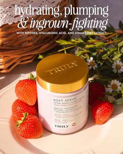 Truly Beauty Soft Serve After Shave Plump Cream | Hydrating & Plumping Cream for Post-Shave Smoothness | With Hyaluronic Acid & Peptides for Firm, Youthful Skin | Strawberry, Vanilla & Amber Scent
