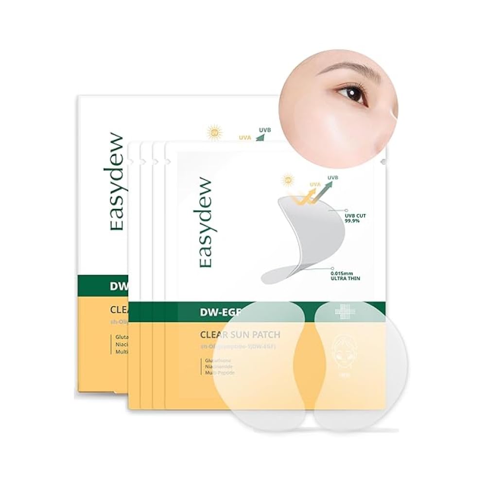 EASYDEW DW-EGF Peptide Clear Patch - Outdoor UV Block Ultra-Thin Transparent Sun Patches for Golf, Riding, Hiking, Driving - Adenosine, Glutathione, Hydrolyzed Collagen, 4 Packs