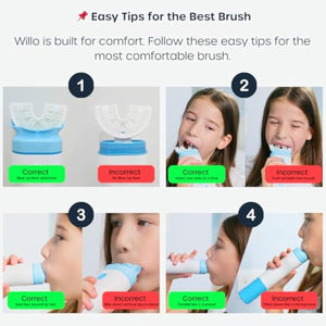 Willo Fully Automatic Kids U-Shaped Electric Toothbrush - 2 Brushing Timers, Deep-Cleans, Technique Free - Berry, Fluoride-Free and Dye-Free (Medium - Kids Ages 8-11 Years)