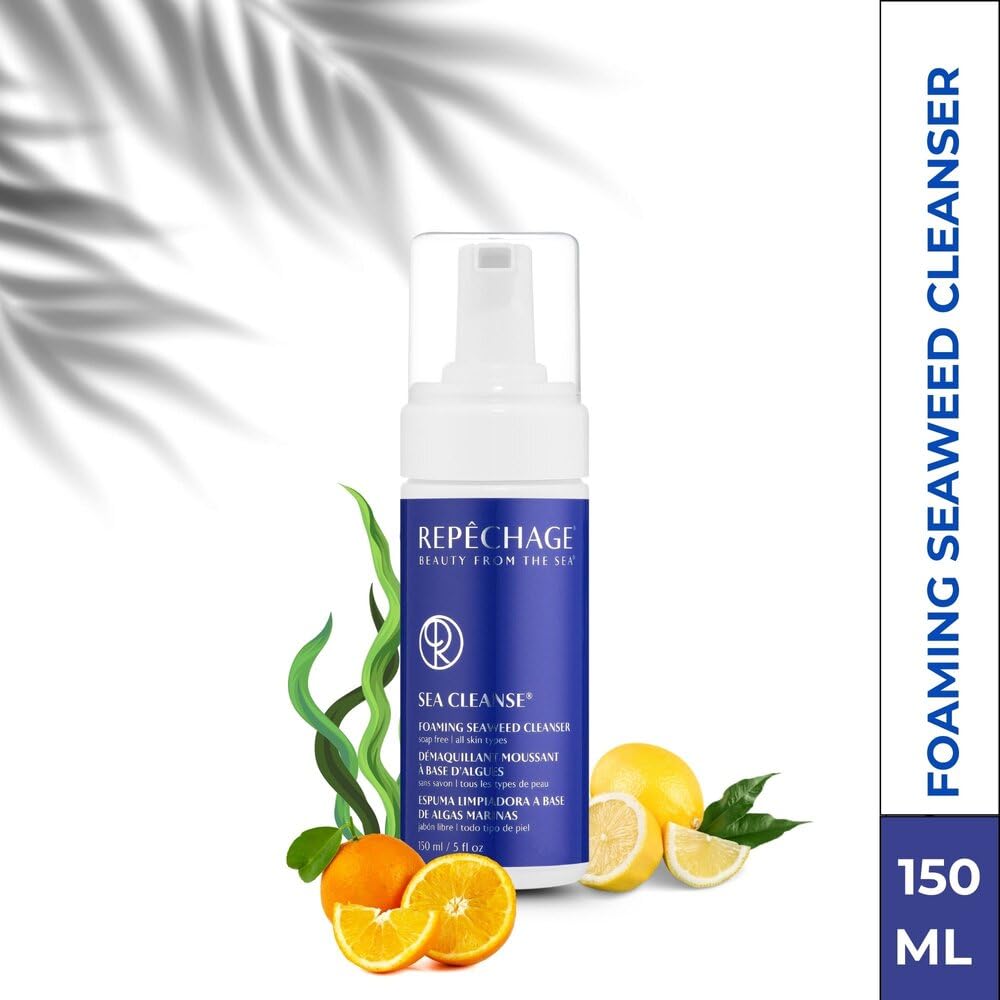 Repechage Sea Cleanse Foaming Seaweed Cleanser – Hydrating Soap-Free Daily Facial Cleanser for All Skin Types with Seaweeds, AHAs, Soy Protein & Vitamin C – Gently Exfoliating Face Wash – 5 fl oz