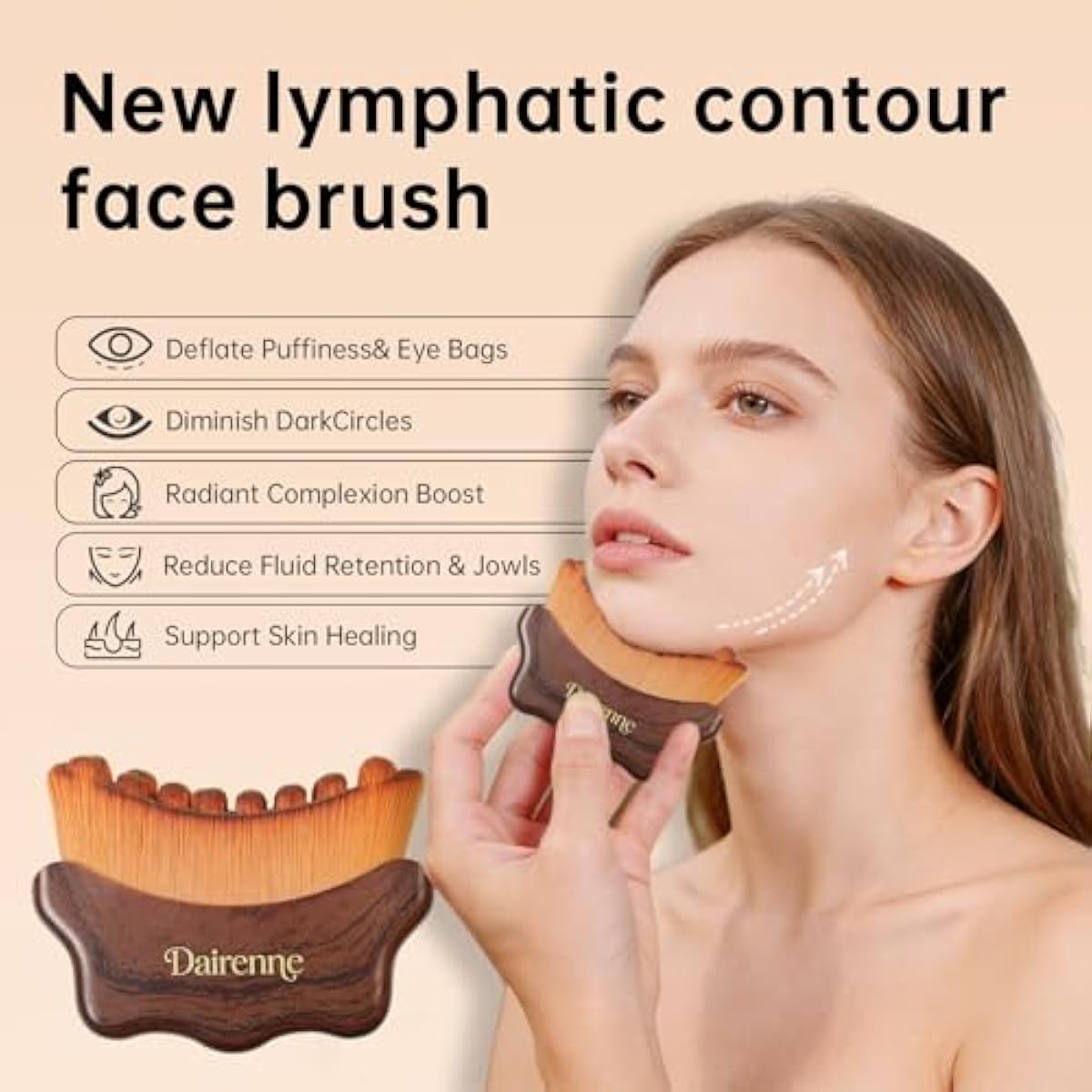 New Lymphatic Contour Face Brush - Facial Sculpting & Anti-Puffiness Tool | Ultra Soft Dry Brush for Jawline Massage & Lymphatic Drainage | Ergonomic Design (Brown, 3pc)