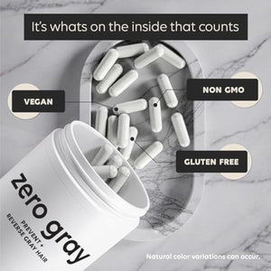 ZERO GRAY™ – Anti Grey Hair Supplements to Reverse Gray Hair Permanently Fast | Restore Natural Color & Prevent Grey Hair Growth | Biotin, Vitamins, Catalase Supplement Men & Women | 90 Capsules