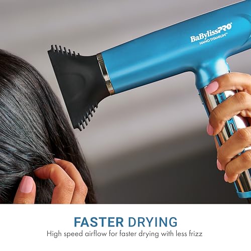 BaBylissPRO Nano Titanium Professional Nano Light Ionic Dual-Voltage Lightweight Hair Dryer in Neon Yellow, Portable Travel Professional Styling Tool with Diffuser, Blow Dryer Set for All Hair Types
