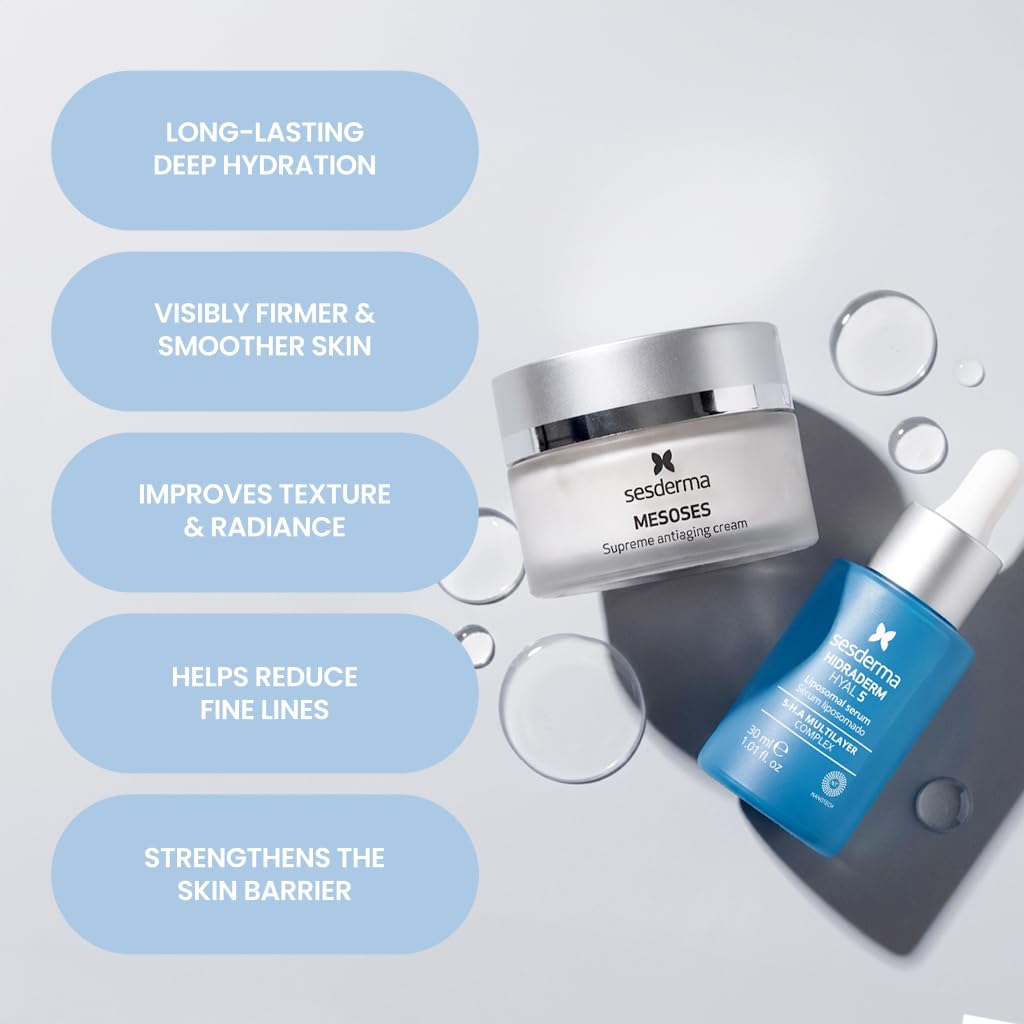 Sesderma Revitalizing Pack | Hydradrerm Hyal 5 Serum + Mesoses Cream | Hydrating & Firming Duo with 5 Types of Hyaluronic Acid, Niacinamide & Amino Acids for Smoother, Brighter Skin