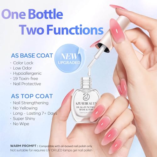 AZUREBEAUTY 2-in-1 Base & Top Coat Nail Polish, Clear Strengthener, Quick-Dry, High-Gloss Shine, Streak-Free, Gentle Formula for Easy At-Home Manicures