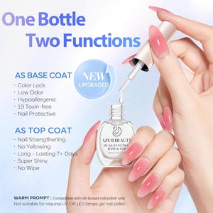 AZUREBEAUTY 2-in-1 Base & Top Coat Nail Polish, Clear Strengthener, Quick-Dry, High-Gloss Shine, Streak-Free, Gentle Formula for Easy At-Home Manicures