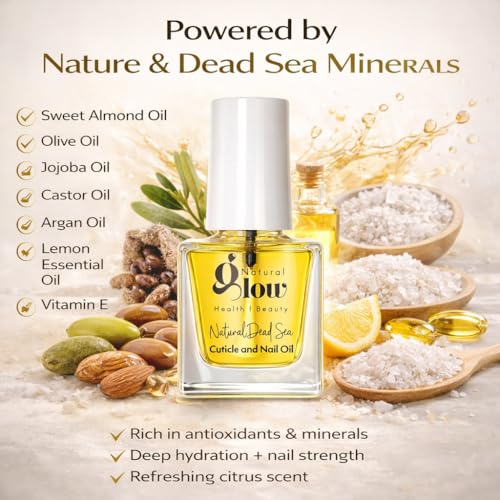 Dead Sea Cuticle & Nail Oil (5ML) | Strengthens, Moisturizes & Conditions with Sweet Almond, Olive, Jojoba, Castor, Argan Oils, Lemon Essential Oil, Vitamin E & Dead Sea Salt