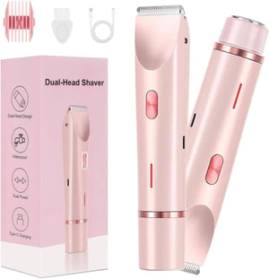 Bikini Trimmer for Women-2 in 1 Dual Head Bikini Shaver & Body Shaver,IPX7 Cordless & Waterproof Electric Shaver Wet & Dry Use,Painless Hair Removal,Ceramic Blade, Ultra Low Silent(Blue)