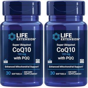 Life Extension Super Ubiquinol CoQ10 with PQQ, coenzyme Q10, pyrroloquinoline Quinone, Heart Health Supplement, Maximum Absorption, 100 mg, Non-GMO, Gluten-Free, softgels, 30 Count (Pack of 2)