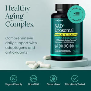 Liposomal NAD+ Supplement - Resveratrol, Urolithin A, CoQ10 & Muira Puama (Made in USA) NAD Supplement for Natural Energy, Brain Fog, Digestion, Detox, Gut Health, Microbiome, NR NMN Replacement
