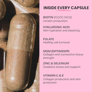 GOBIOTIX Hair Skin and Nails Vitamin Supplement - 10000mcg Biotin Pills with Hyaluronic Acid, Folate, Iron, Magnesium, and Zinc - Collagen Production, Hair Growth - 30 Servings
