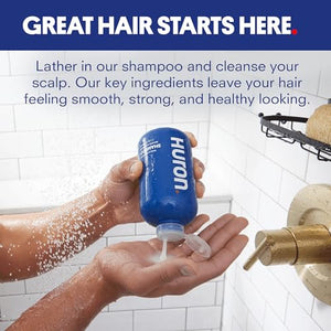 Huron Men's Shampoo | Cleansing & Hydrating Formula | Citrus, Fresh Juniper & Aromatic Greens Scent | Strengthens Hair | Sulfate-Free, Paraben-Free | Argan Oil, Aloe, Peppermint | 11.7 Fl Oz