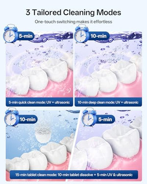 30W Ultrasonic Retainer Cleaner Machine,IPX7 Waterproof Dental Cleaning Pod,45kHz Denture Dome With UV Light,3 Modes, Digital Timer for Night Guard, Mouth Guard, Braces with 230ml Tank(Grey)