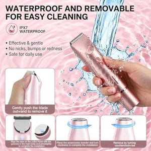 Bikini Trimmer for Women-2 in 1 Dual Head Bikini Shaver & Body Shaver,IPX7 Cordless & Waterproof Electric Shaver Wet & Dry Use,Painless Hair Removal,Ceramic Blade, Ultra Low Silent(Blue)