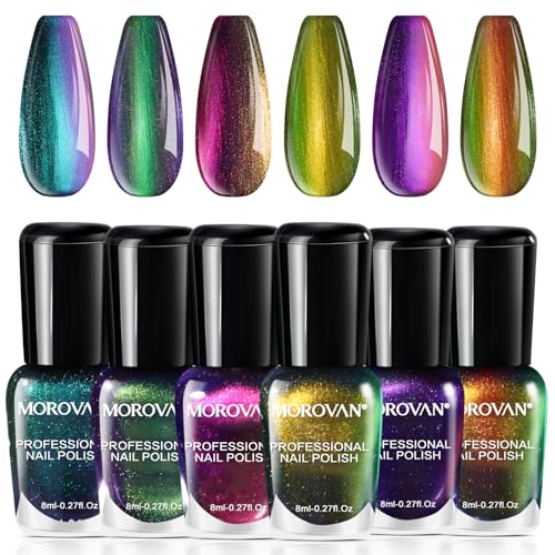 Morovan Fingernail Nail Polish Set: Holographic Metallic Ombre Lacquer Air Dry Nail Polish Regular Nail Pack 0.27oz Glitter Finger Nail Bulk Toenail Polish Kit Halloween Fall Gift for Women