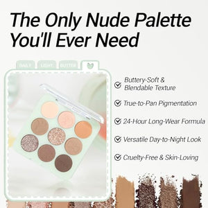 Erinde 9 Colors Mini Eyeshadow Palette, Neutral Brown & Nude Shades Eye Shadow Makeup Palette, Highly Pigmented Matte Shimmer & Glitter Eyeshadow Long Lasting Blendable for Daily Natural Look