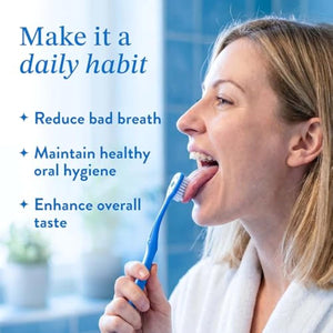 Soft Bristle Tongue Brush for Adults for Bad Breath, Halitosis & Oral Hygiene - Tongue Scraper Brush with Ergonomic Handle & Protective Cap for Easy Storage & Travel - 2 Pack