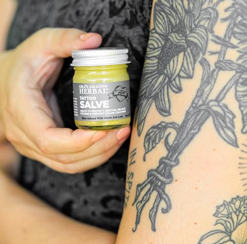Ora's Amazing Herbal Tattoo Salve, Apothecary-Grade Tattoo Aftercare Balm, Natural Tattoo Ointment for Healed Tattoos, Itch Relief Cream, Skin Soothing, Calming, Deep Moisture & Ink Color Protection