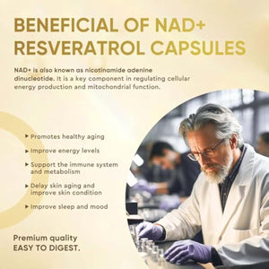 Life Nutrition NAD+ Supplement 2000 mg - 120 Capsules True NAD+ & Resveratrol, NMN Alternative Supports Anti-Aging, Cellular Energy & Repair, Metabolism & Brain Boost for Men & Women
