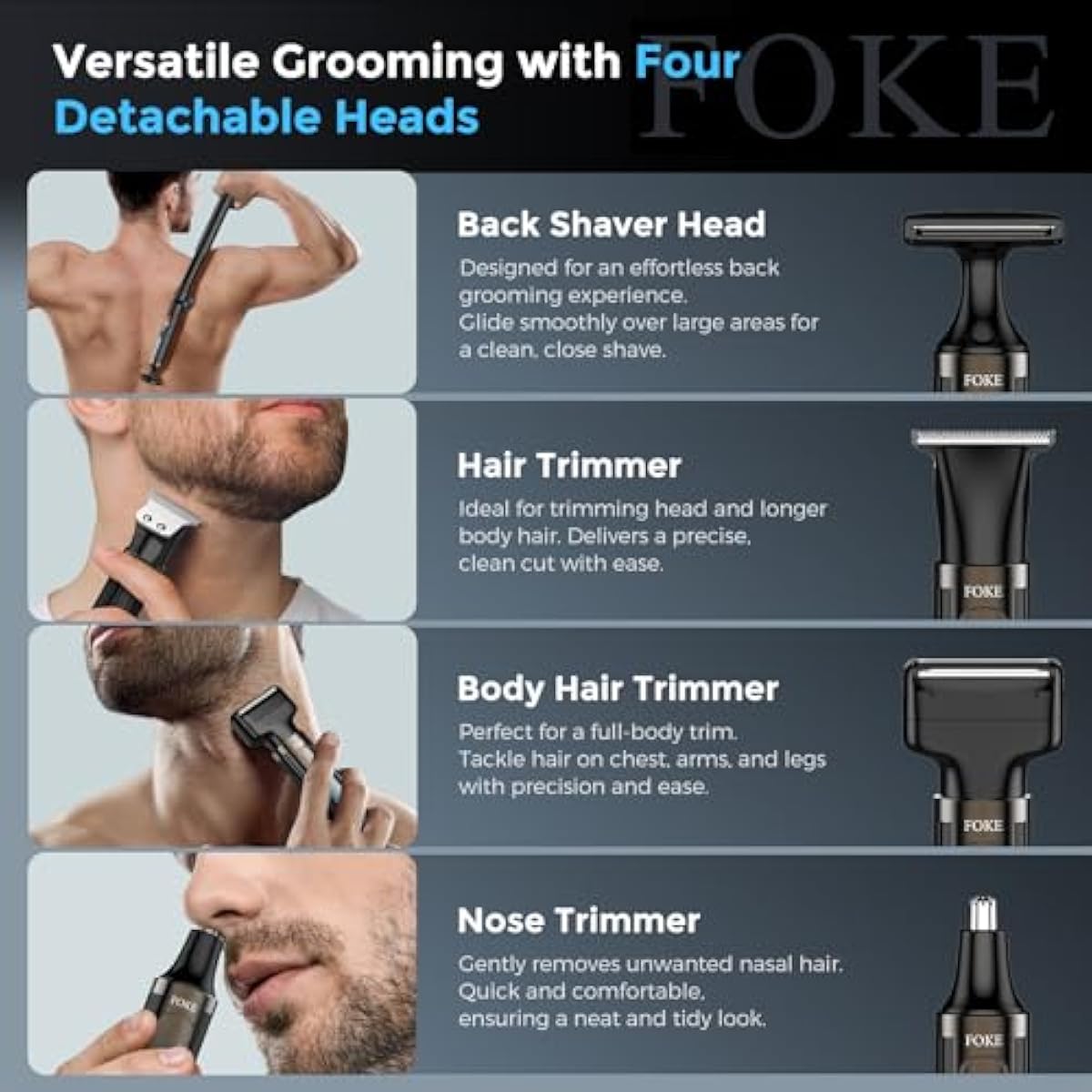 Back Shaver for Men, Ultra-Wide 2" T-Shaped Head, Travel Case, LED 4 in 1 Mens Back Shaver Rechargeable with Long Handle, Safety Lock, IPX7, Multi-Functional Back Trimmer for Men, (Flat Black)