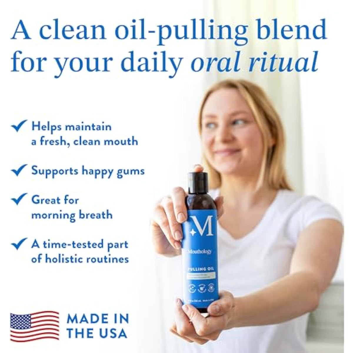 Mouthology Coconut Oil Pulling for Teeth and Gums 8oz (Made in USA), Whitening Pulling Oil Coconut Mint Mouthwash for Fresh Breath Ayurvedic Oil Pulling Mouth Gum Health Oral Care Scraper Oral Care