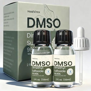 99.99% Pure DMSO Liquid - 2-Pack (2 fl oz Each) High Purity Dimethyl Sulfoxide Solvent - Crystal Clear Glass Bottles with Separate Dropper - Low Odor