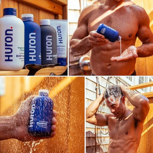 Huron Men's Shampoo | Cleansing & Hydrating Formula | Citrus, Fresh Juniper & Aromatic Greens Scent | Strengthens Hair | Sulfate-Free, Paraben-Free | Argan Oil, Aloe, Peppermint | 11.7 Fl Oz