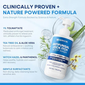 Hermon Antifungal Body Wash for Jock Itch: Tea Tree oil Body Wash for Jock Itch, Ringworm, Back Acne, Athlete's Foot, Tinea - Medicated Soap for Men and Women