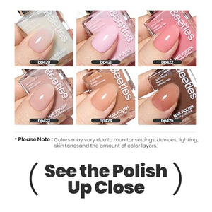 Beetles Jelly Nail Polish Set,6 Colors Pink Nude Jelly Quick Dry Nail Polish Fingernail Fast Drying & Long Lasting Nail Strengthener Polish Gifts for Women