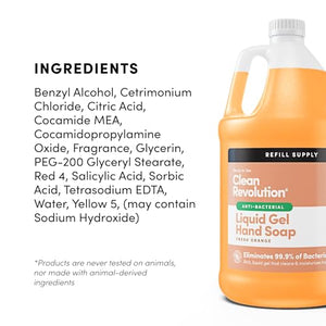 Clean Revolution Antibacterial Liquid Gel Hand Soap Refill, 128 Fl Oz, Fresh Orange Scented - Made in USA