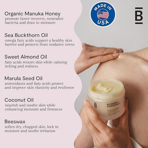 Blossom Essentials Honey Salve - Organic Manuka Honey Hydration Repair - Eczema Relief for Dry, Itchy, Sensitive Skin - Soothing Moisturizer & Balm for Kids, Adults - USA - 4oz