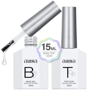 AILLSA Base and Top Coat Gel Nail Polish Top and Base Coat Nail Polish Soak Off Long Lasting Clear Base Gel High Gloss Shine No Wipe Top Coat for DIY Nail Art at Home 0.51 Fl Oz