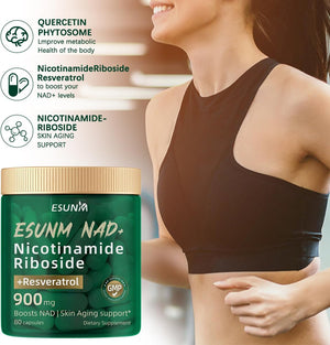 ESUNM Liposomal NAD+ Supplement with Resveratrol, NMN Supplement NAD Resveratrol Support Cellular Health, Stamina & Healthy Aging,Third-Party Tested，80 Capsules