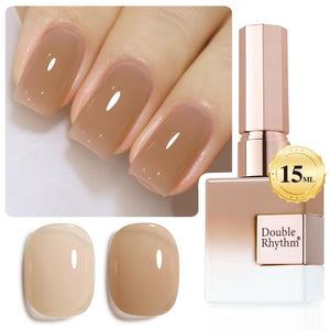 Double Rhythm Translucent Gel Polish Sheer Neutral Natural Light Milky Same Color Same Bottle 15ML Jelly UV Polish Nail Art DIY at Home (Jelly Nude Brown-A1492)