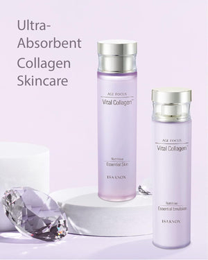 ISA KNOX AGE FOCUS VITAL COLLAGEN SKINCARE GIFT SET (370ml / 12.51 Fl Oz) - Korean Luxury Premium High-end Skin Toner, Emulsion Lotion, Cream by LG BEAUTY. Hydrolyzed Collagen,