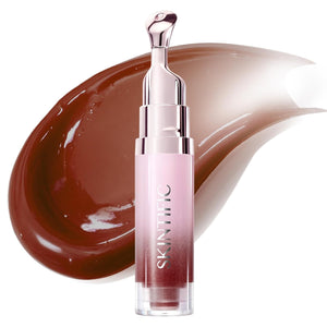 SKINTIFIC Peptide Brightening Lip Serum, Hydrating & Plumping Tinted Lip Gloss, Moisturizing Lip Balm with Polypeptides & Squalane for Glossy Sheer, Smooth Lips(10U Toast Brick)