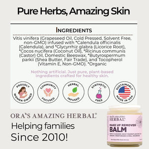 Ora's Amazing Herbal Makeup Remover Balm, Calendula Cleansing Balm with Licorice Root, Make Up Remover, Fragrance Free Skincare, Plant Based Makeup Melt, 4 oz