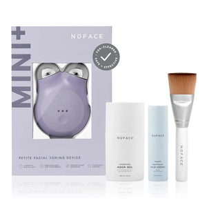 NuFACE MINI+ Microcurrent Facial Device Ultimate Uplift Kit - Brilliant White Face Sculpting & Contouring Device with Aqua Gel, Power Patches, Prep-N-Glow Skin Care Wipes & Luxe Gift Box