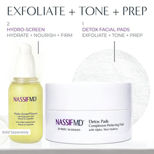 NassifMD Exfoliating Detox Pads | Surgeon-Created AHA/BHA Facial Pads for Deep Cleansing, Smoother Texture & Glowing Skin | Reduces Pores, Firms, Brightens