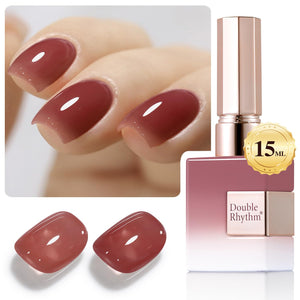 Double Rhythm Translucent Gel Polish Sheer Neutral Natural Light Milky Same Color Same Bottle 15ML Jelly UV Polish Nail Art DIY at Home (Jelly Nude Brown-A1492)