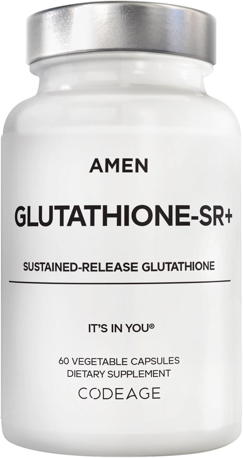 Amen Glutathione-SR+ Advanced Sustained-Release Supplement - 2-Month Supply - Reduced L-Glutathione - Galactomannans Fenugreek Seed - Time-Reduced Matrix - Non-GMO - 60 Capsules