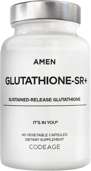 Amen Glutathione-SR+ Advanced Sustained-Release Supplement - 2-Month Supply - Reduced L-Glutathione - Galactomannans Fenugreek Seed - Time-Reduced Matrix - Non-GMO - 60 Capsules