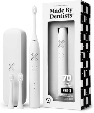 Made by Dentists PRO‑X Sonic Electric Toothbrush for Adults – Dentist‑Designed Whitening Rechargeable Toothbrush, 9 x More Plaque Removal, 70 Day Battery, 3 Modes, Travel Case & Extra Heads, Black