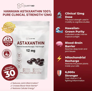 Astaxanthin 12mg Antioxidants Supplement – Natural Microalgae Source – Lipid-Based Softgel for Enhanced Absorption – Cognitive, Vision & Joint Support – 30 Softgels (Pack of 2)